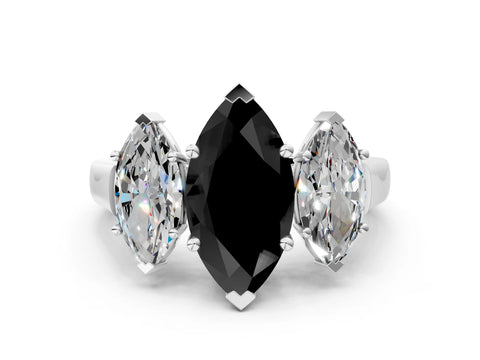 White gold Three-Stone Fancy Black Marquise Cut Brilliant Diamond Trellis Ring with Comfort Fit Band_12