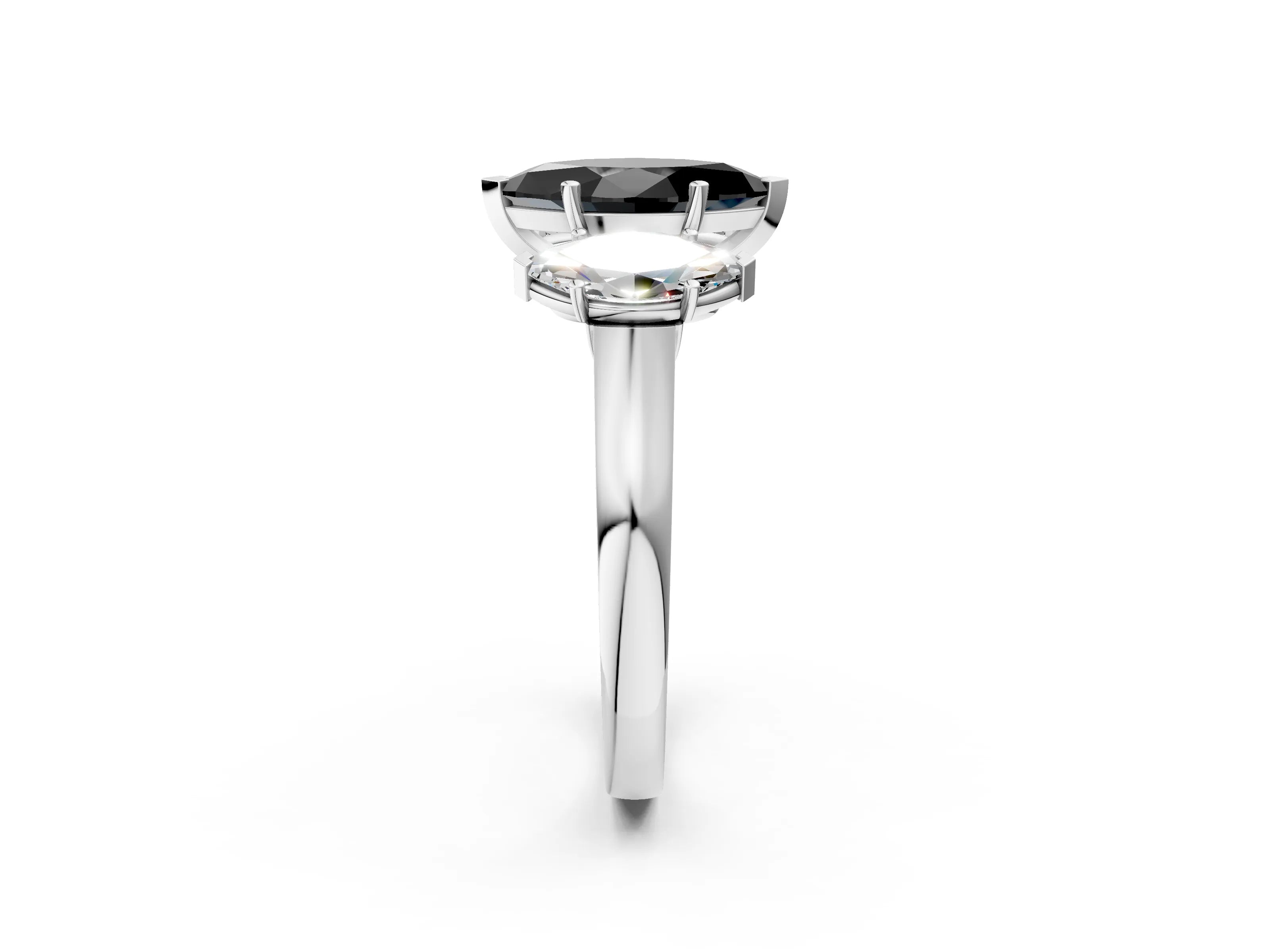 White gold Three-Stone Fancy Black Marquise Cut Brilliant Diamond Trellis Ring with Comfort Fit Band_14