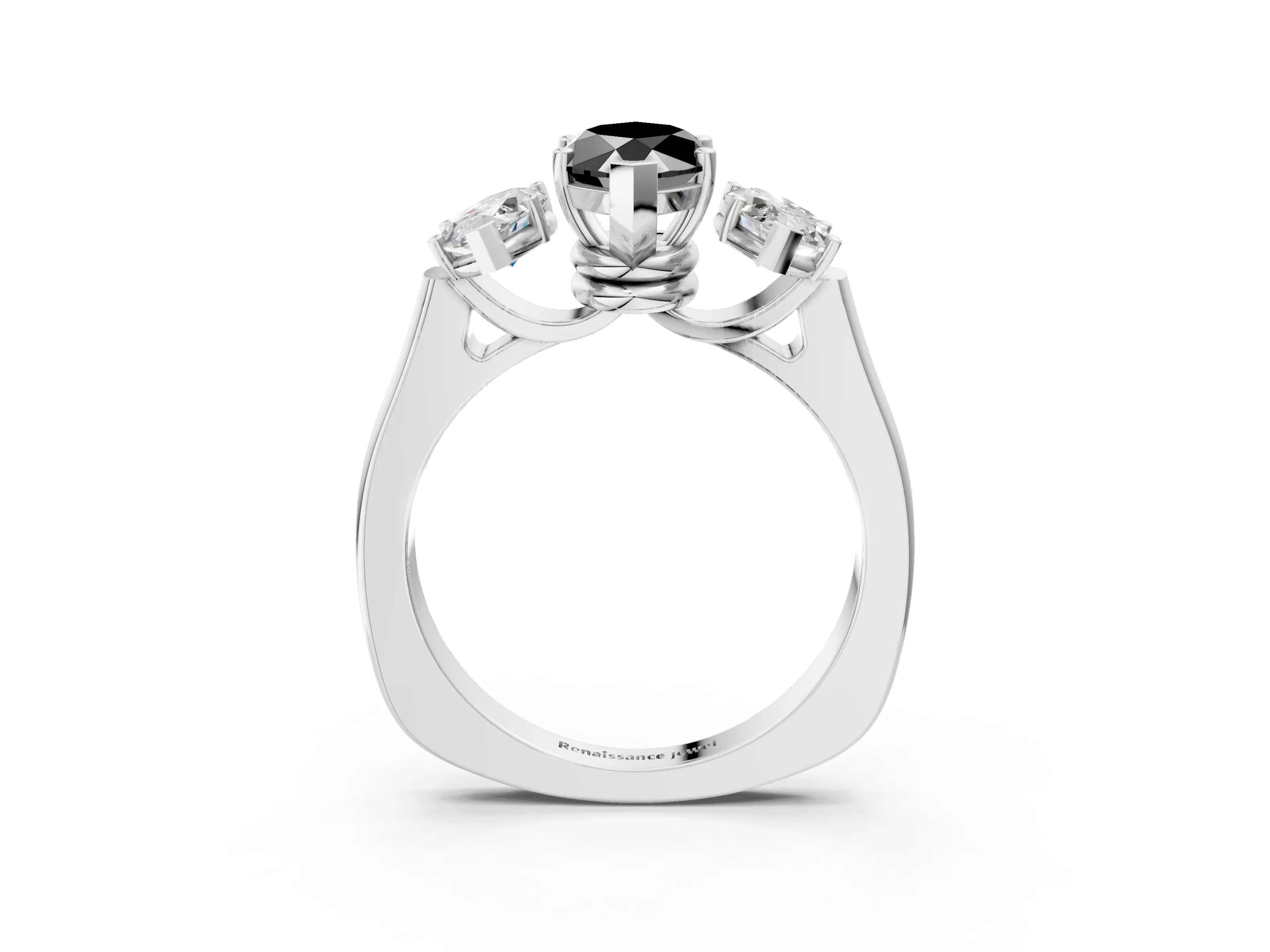 White gold Three-Stone Fancy Black Marquise Cut Brilliant Diamond Trellis Ring with Comfort Fit Band_15