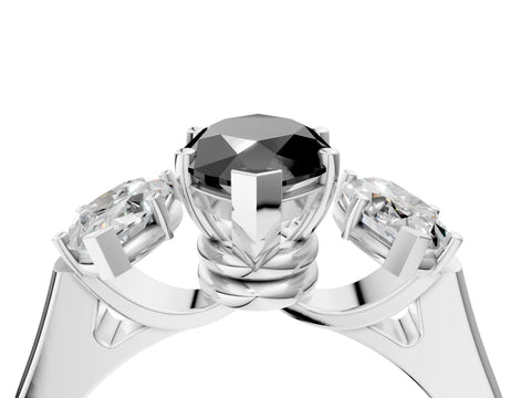 White gold Three-Stone Fancy Black Marquise Cut Brilliant Diamond Trellis Ring with Comfort Fit Band_16