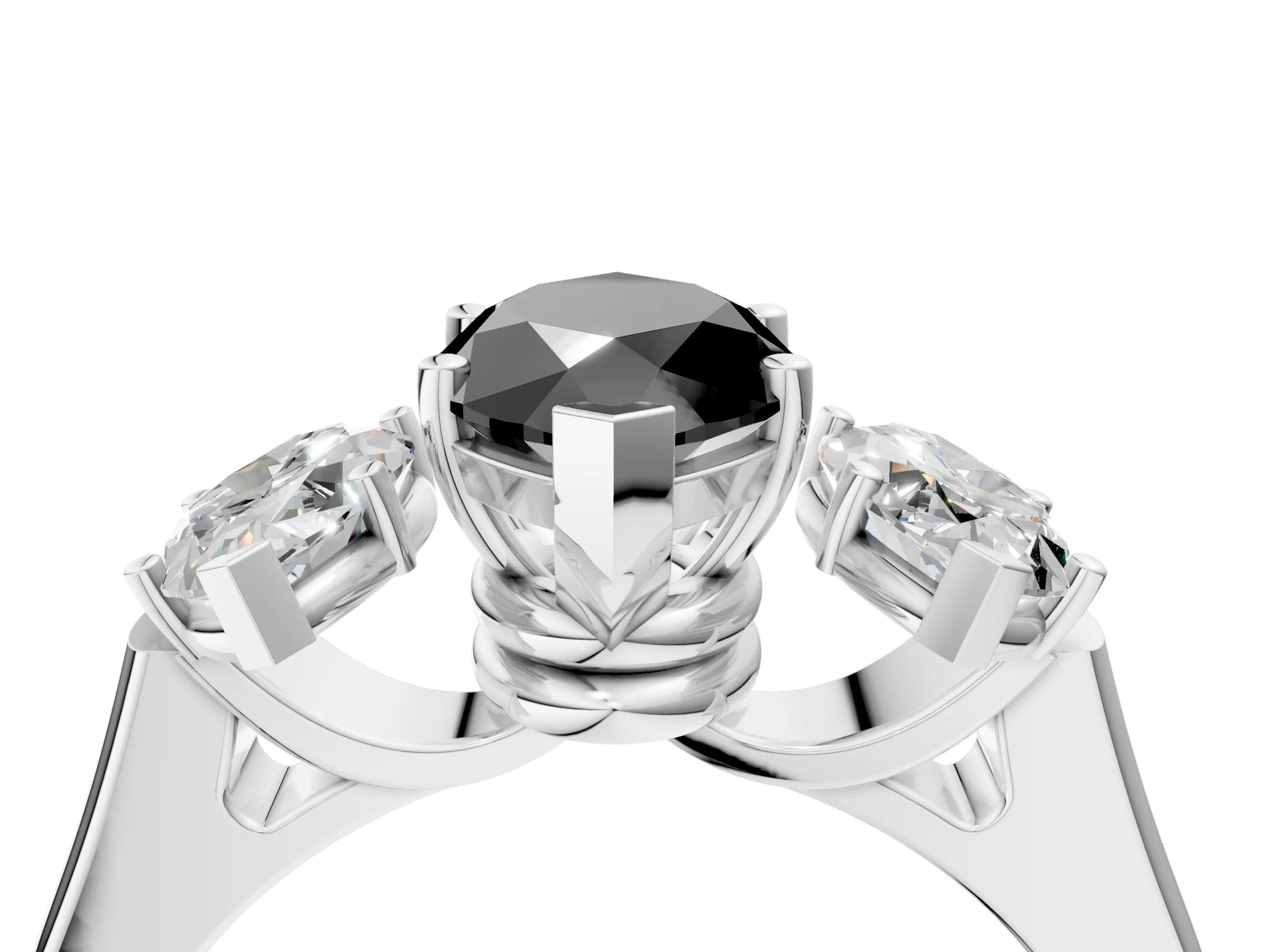 White gold Three-Stone Fancy Black Marquise Cut Brilliant Diamond Trellis Ring with Comfort Fit Band_16