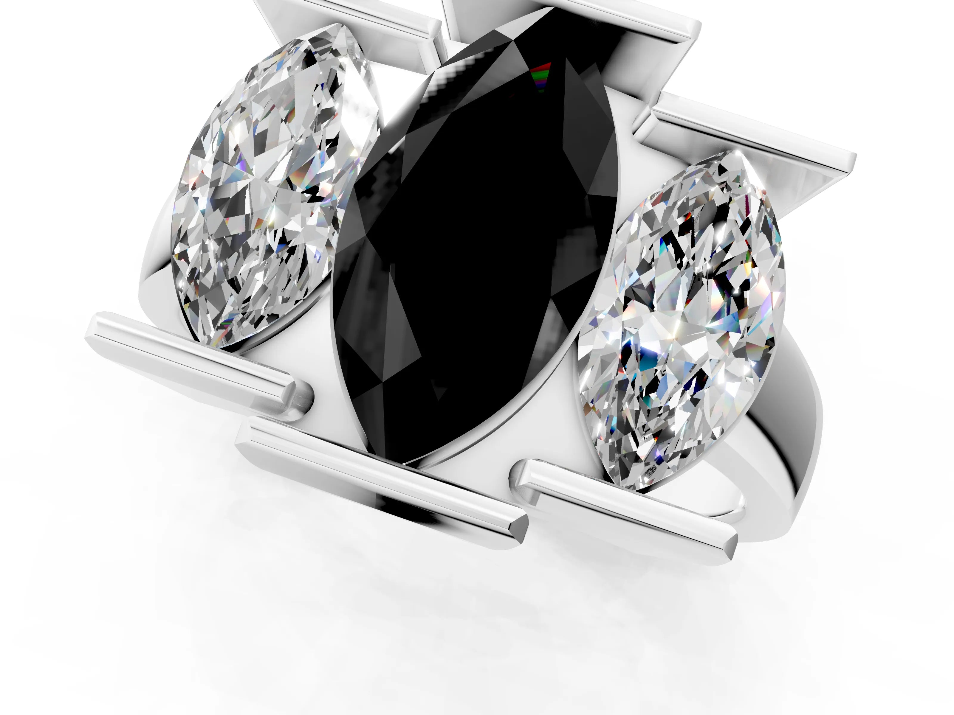 White gold Three Stone Fancy Black Marquise Cut Cut Channel Set Diamond Ring_1