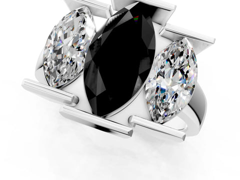 White gold Three Stone Fancy Black Marquise Cut Cut Channel Set Diamond Ring_1