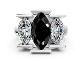 White gold Three Stone Fancy Black Marquise Cut Cut Channel Set Diamond Ring_24