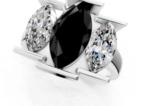 White gold Three Stone Fancy Black Marquise Cut Cut Channel Set Diamond Ring_25