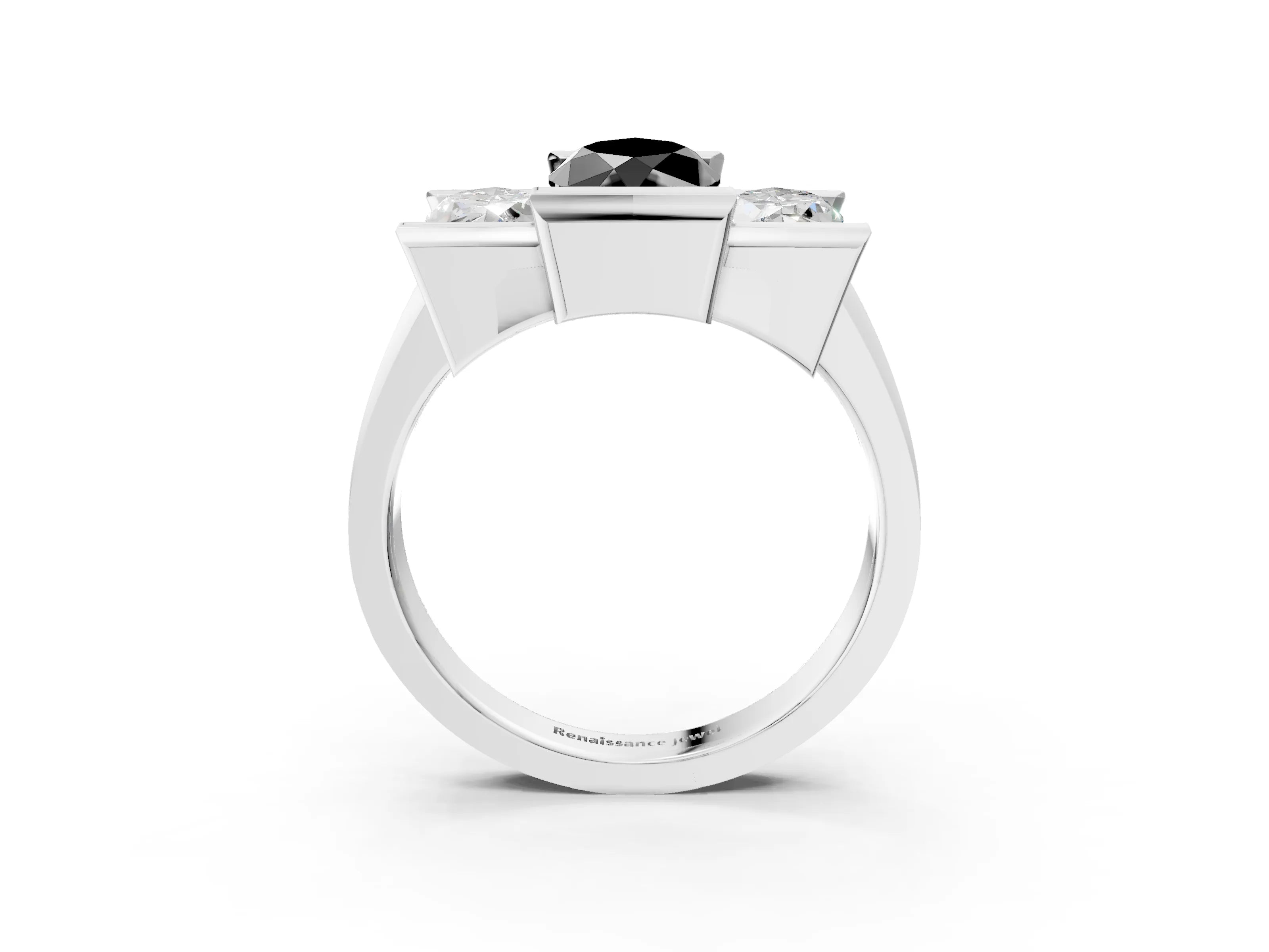 White gold Three Stone Fancy Black Marquise Cut Cut Channel Set Diamond Ring_27