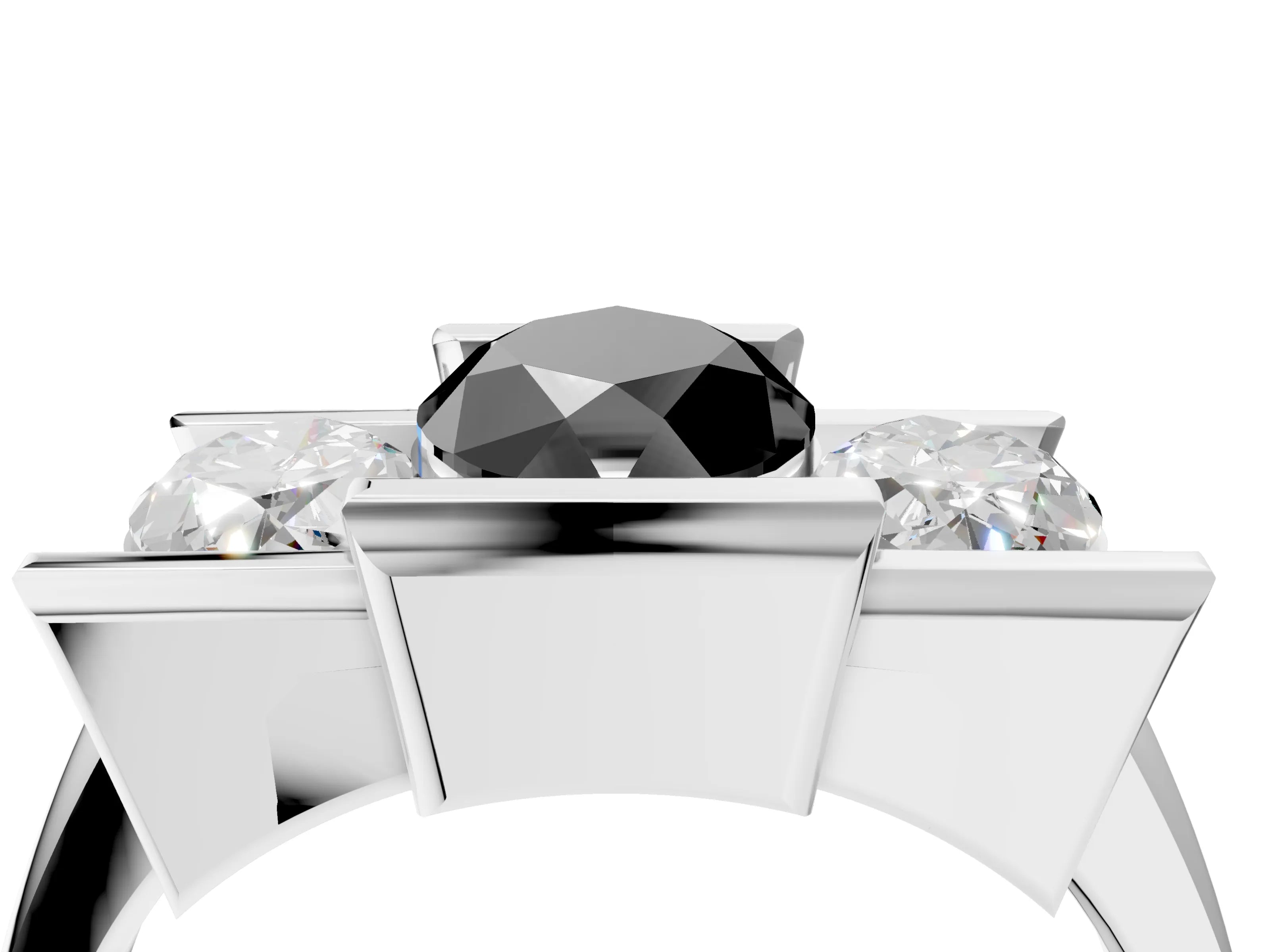 White gold Three Stone Fancy Black Marquise Cut Cut Channel Set Diamond Ring_28