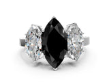 White gold Three-Stone Fancy Black Marquise Cut Cut Diamond Engagement Ring with Flat Band and Four-Prong Setting_12