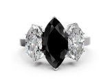 White gold Three-Stone Fancy Black Marquise Cut Cut Diamond Engagement Ring with Flat Band and Four-Prong Setting_12