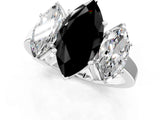 White gold Three-Stone Fancy Black Marquise Cut Cut Diamond Engagement Ring with Flat Band and Four-Prong Setting_13