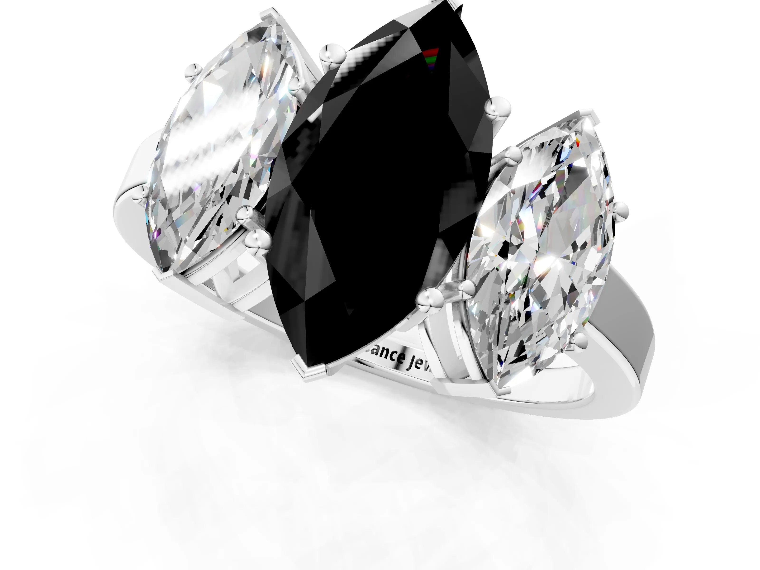White gold Three-Stone Fancy Black Marquise Cut Cut Diamond Engagement Ring with Flat Band and Four-Prong Setting_13