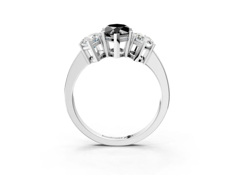 White gold Three-Stone Fancy Black Marquise Cut Cut Diamond Engagement Ring with Flat Band and Four-Prong Setting_15