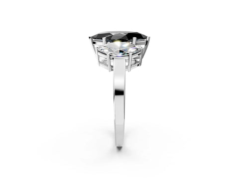 White gold Three-Stone Fancy Black Marquise Cut Cut Diamond Engagement Ring with Flat Band and Four-Prong Setting_2