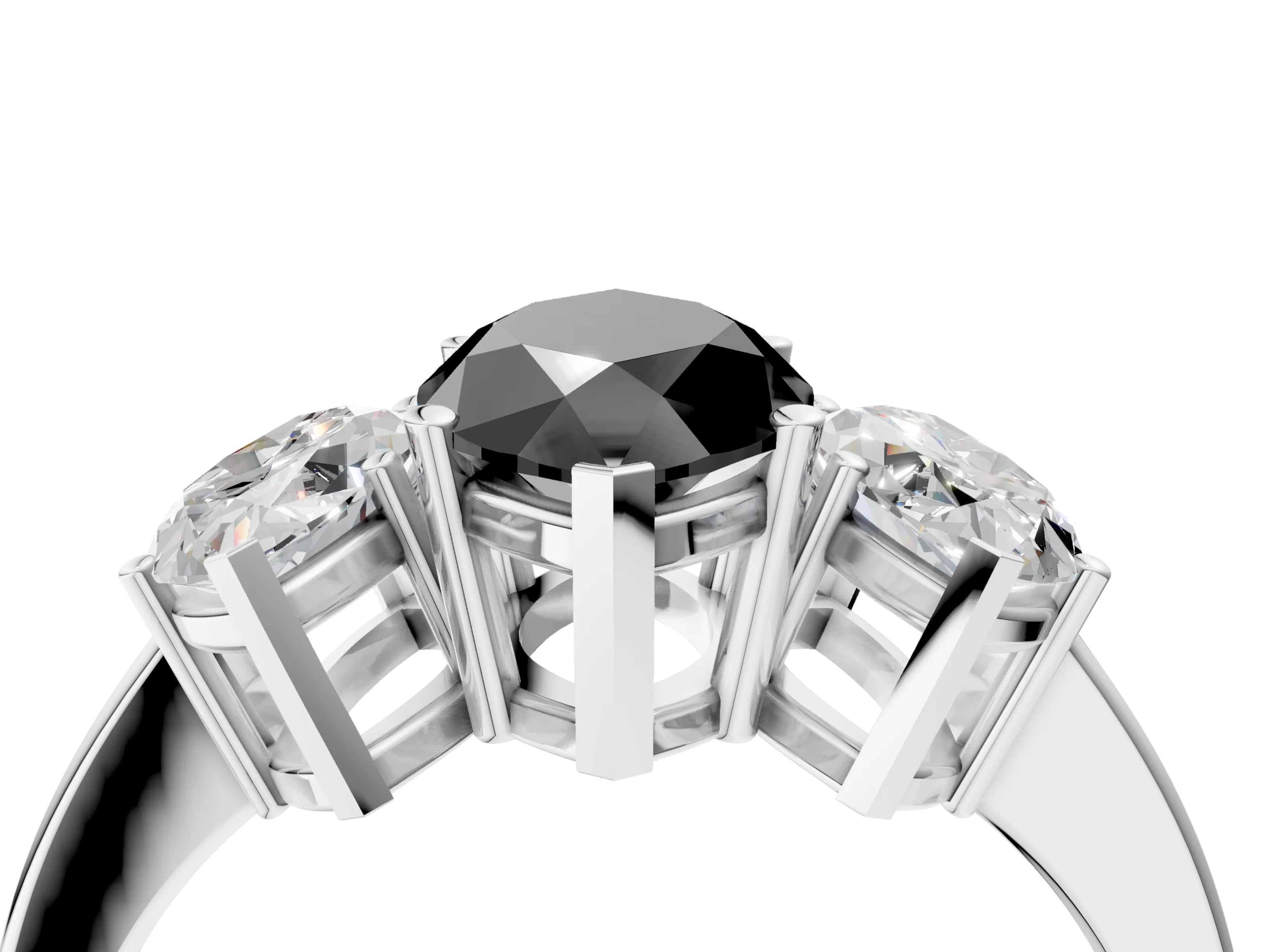 White gold Three-Stone Fancy Black Marquise Cut Cut Diamond Engagement Ring with Flat Band and Four-Prong Setting_4
