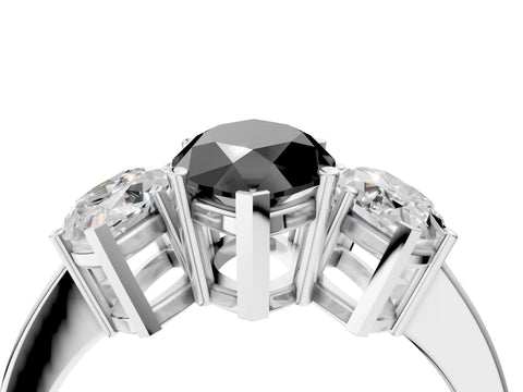 White gold Three-Stone Fancy Black Marquise Cut Cut Diamond Engagement Ring with Flat Band and Four-Prong Setting_4