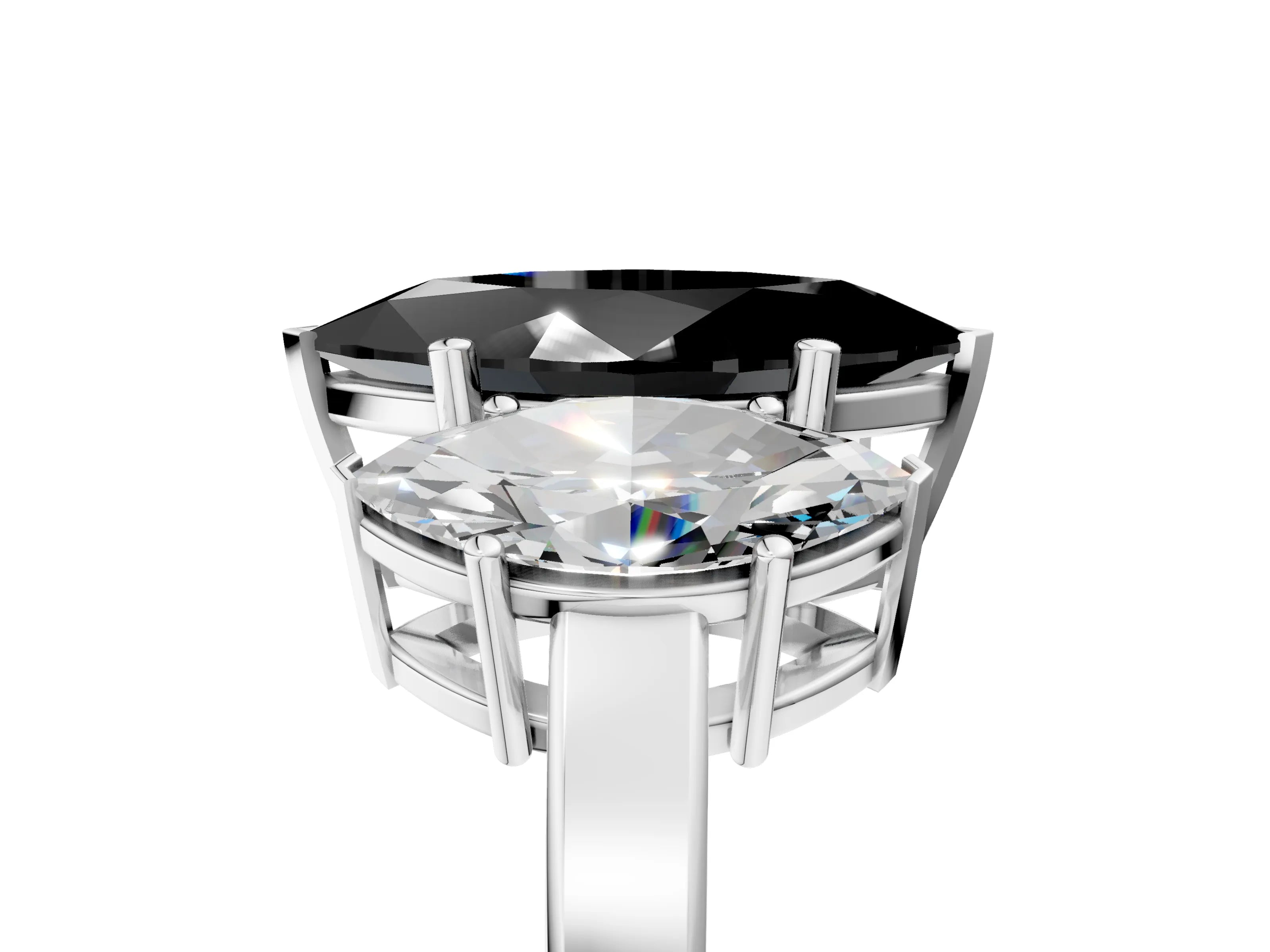 White gold Three-Stone Fancy Black Marquise Cut Cut Diamond Engagement Ring with Flat Band and Four-Prong Setting_5