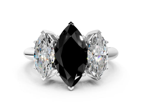 White gold Three-Stone Fancy Black Marquise Cut Cut Diamond Engagement Ring with Prong Setting on a White Gold Band_12