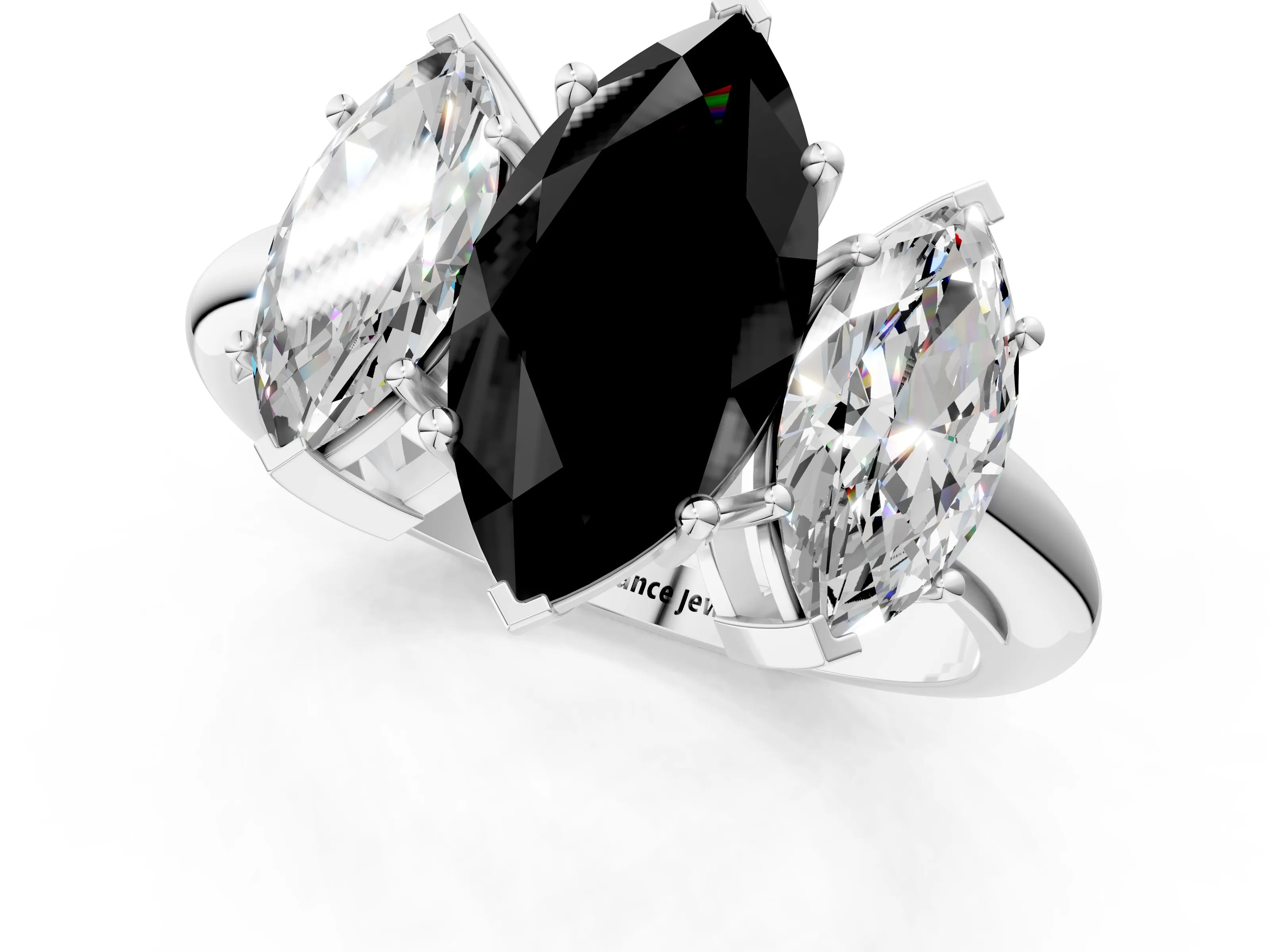 White gold Three-Stone Fancy Black Marquise Cut Cut Diamond Engagement Ring with Prong Setting on a White Gold Band_13