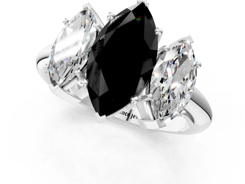 White gold Three-Stone Fancy Black Marquise Cut Cut Diamond Engagement Ring with Prong Setting on a White Gold Band_13