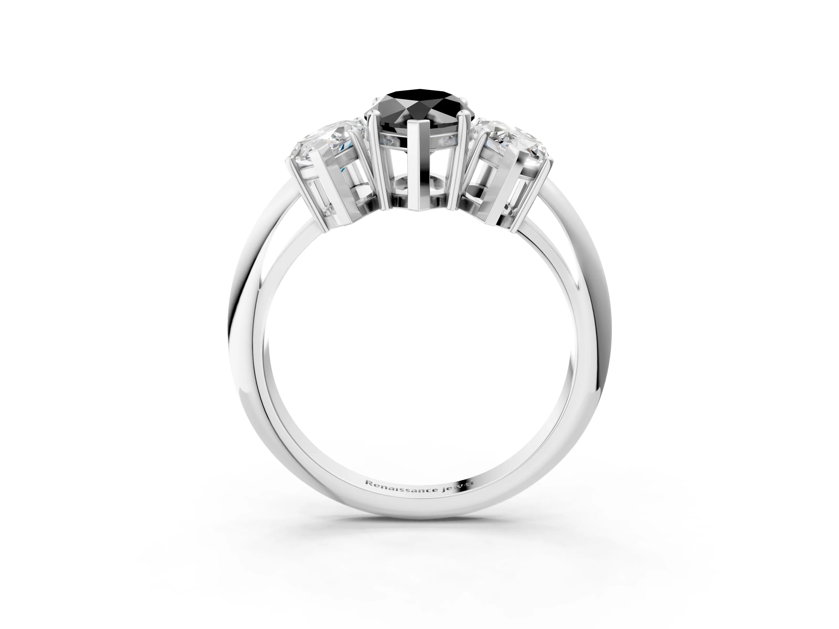 White gold Three-Stone Fancy Black Marquise Cut Cut Diamond Engagement Ring with Prong Setting on a White Gold Band_15