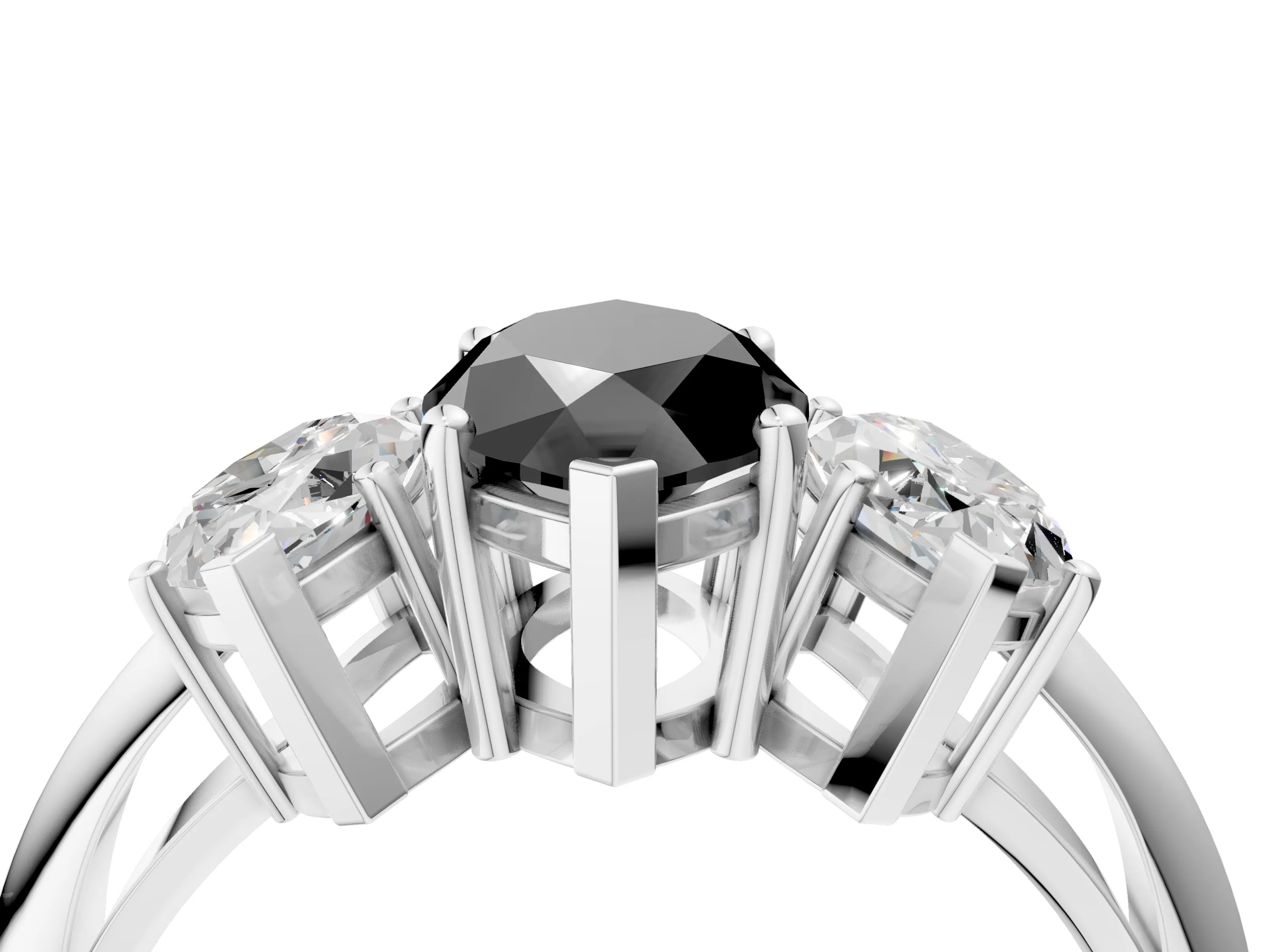 White gold Three-Stone Fancy Black Marquise Cut Cut Diamond Engagement Ring with Prong Setting on a White Gold Band_16