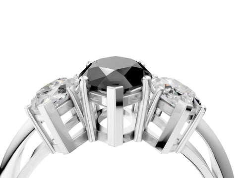 White gold Three-Stone Fancy Black Marquise Cut Cut Diamond Engagement Ring with Prong Setting on a White Gold Band_16