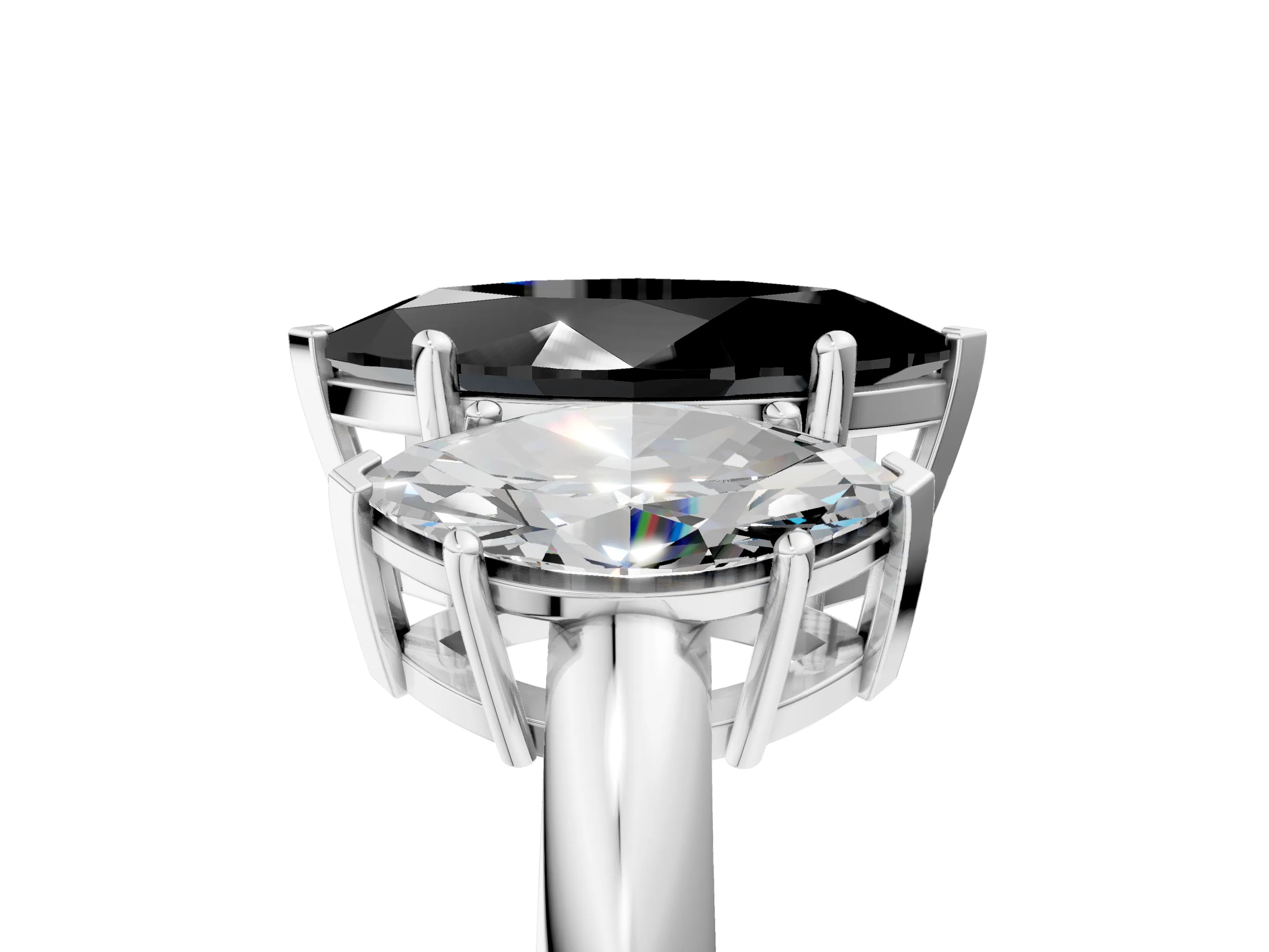 White gold Three-Stone Fancy Black Marquise Cut Cut Diamond Engagement Ring with Prong Setting on a White Gold Band_17