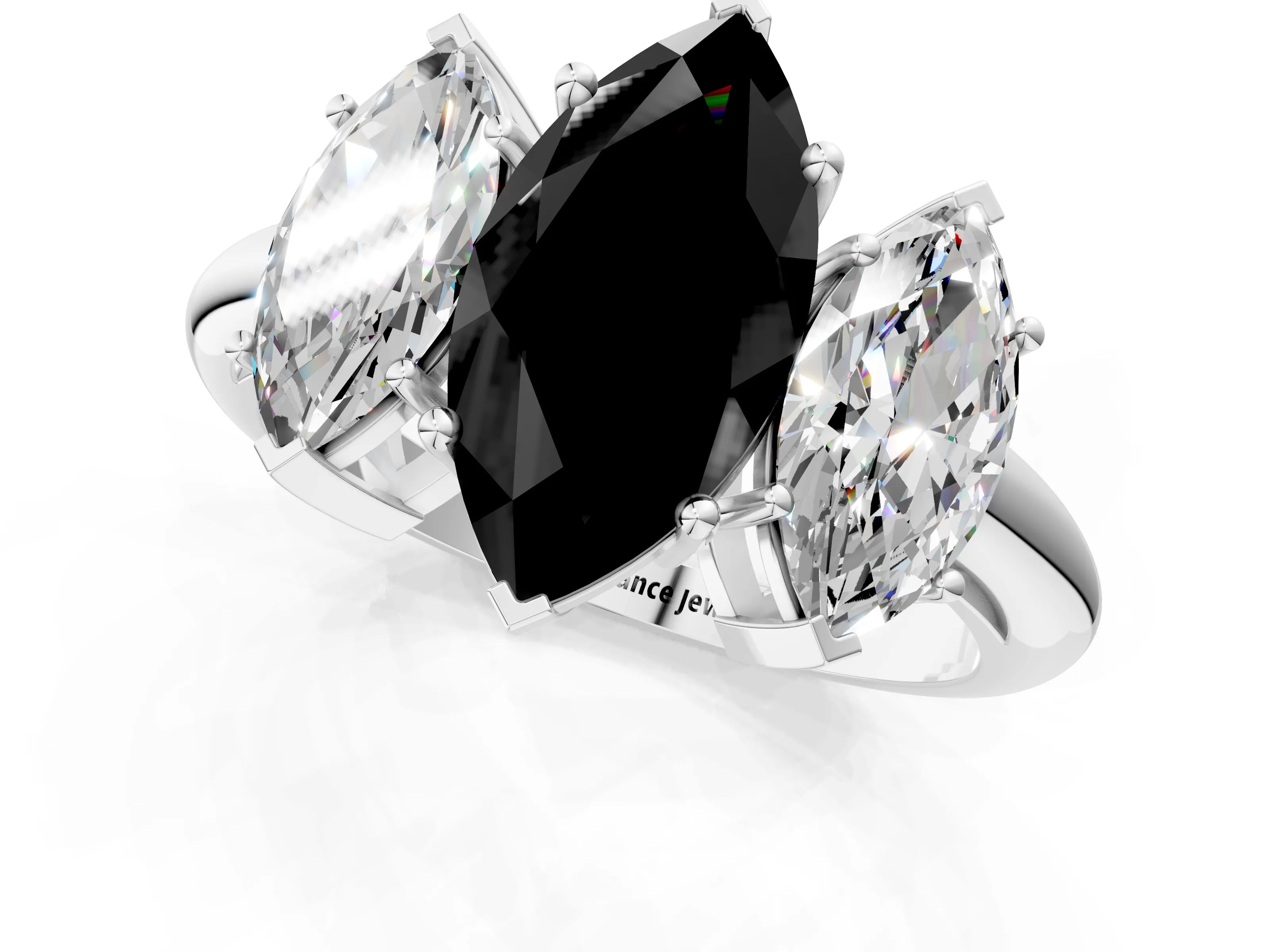 White gold Three-Stone Fancy Black Marquise Cut Cut Diamond Engagement Ring with Prong Setting on a White Gold Band_25
