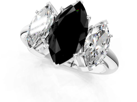 White gold Three-Stone Fancy Black Marquise Cut Cut Diamond Engagement Ring with Prong Setting on a White Gold Band_25