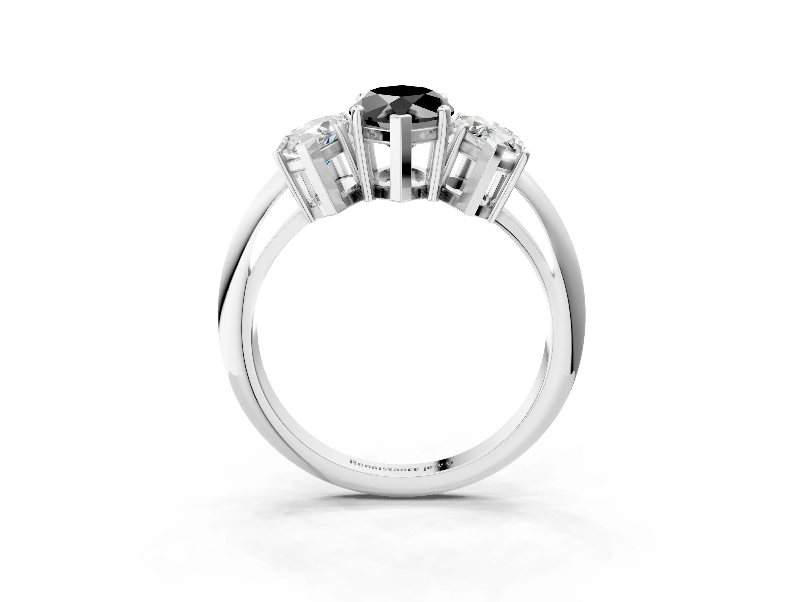 White gold Three-Stone Fancy Black Marquise Cut Cut Diamond Engagement Ring with Prong Setting on a White Gold Band_27
