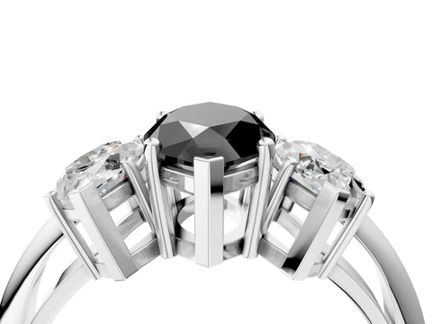 White gold Three-Stone Fancy Black Marquise Cut Cut Diamond Engagement Ring with Prong Setting on a White Gold Band_28