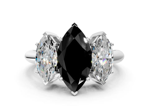 White gold Three-Stone Fancy Black Marquise Cut Cut Diamond Engagement Ring with Prong Setting on a White Gold Band_32