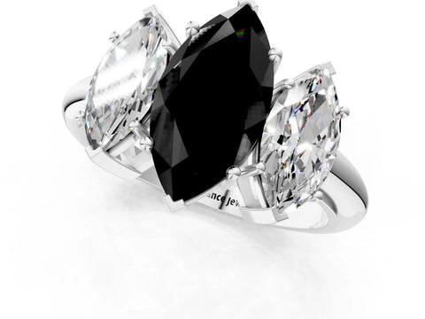 White gold Three-Stone Fancy Black Marquise Cut Cut Diamond Engagement Ring with Prong Setting on a White Gold Band_50