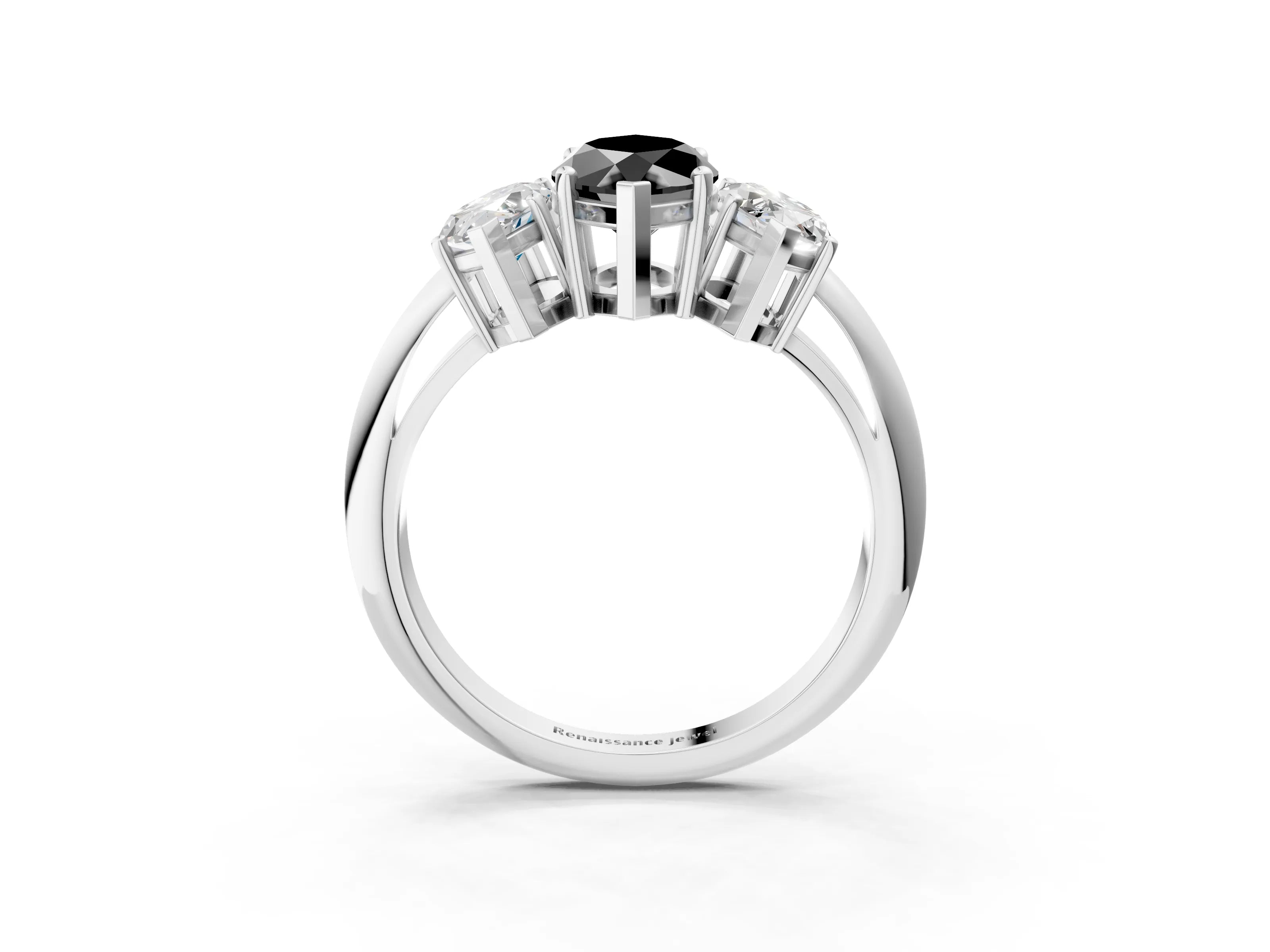 White gold Three-Stone Fancy Black Marquise Cut Cut Diamond Engagement Ring with Prong Setting on a White Gold Band_52