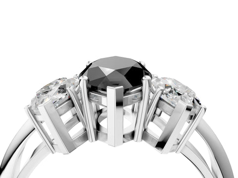 White gold Three-Stone Fancy Black Marquise Cut Cut Diamond Engagement Ring with Prong Setting on a White Gold Band_52