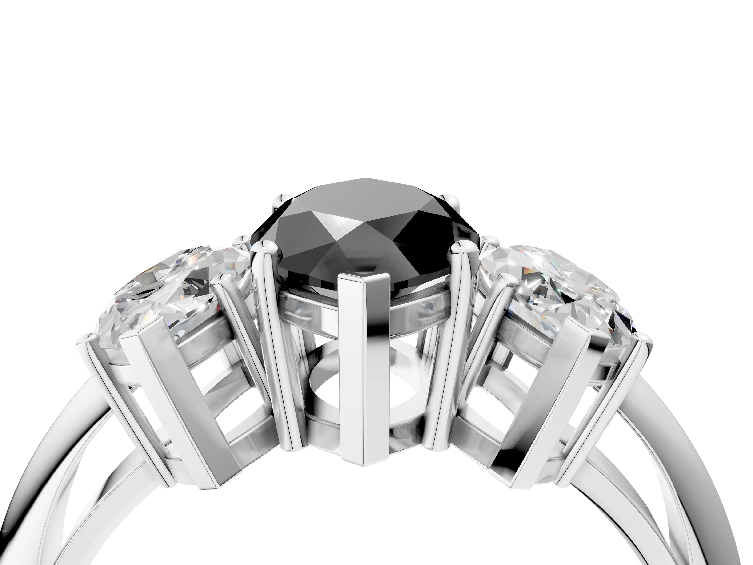 White gold Three-Stone Fancy Black Marquise Cut Cut Diamond Engagement Ring with Prong Setting on a White Gold Band_53