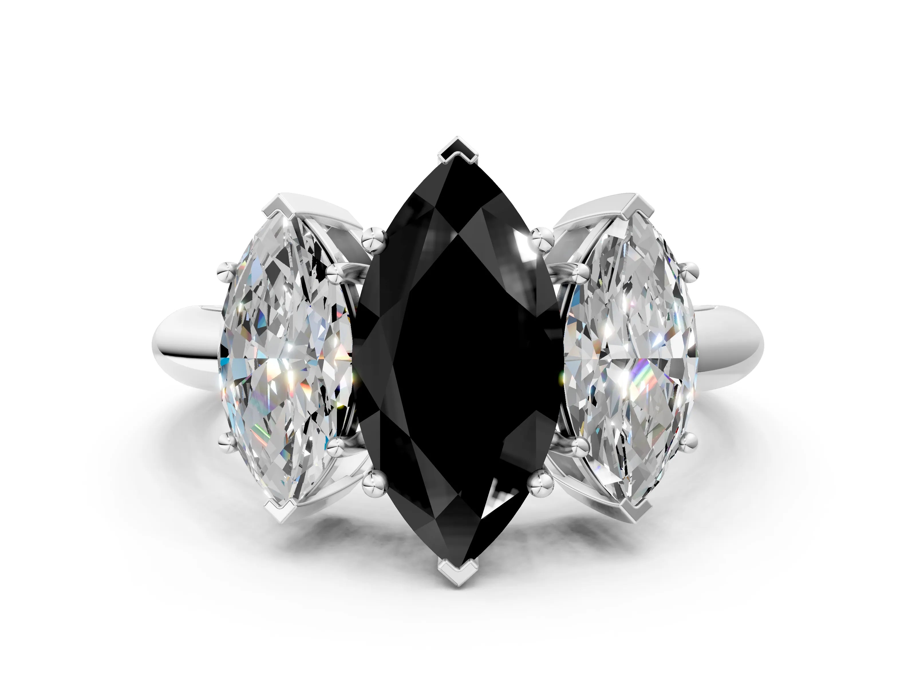 White gold Three-Stone Fancy Black Marquise Cut Cut Diamond Engagement Ring with Prong Setting on a White Gold Band_60