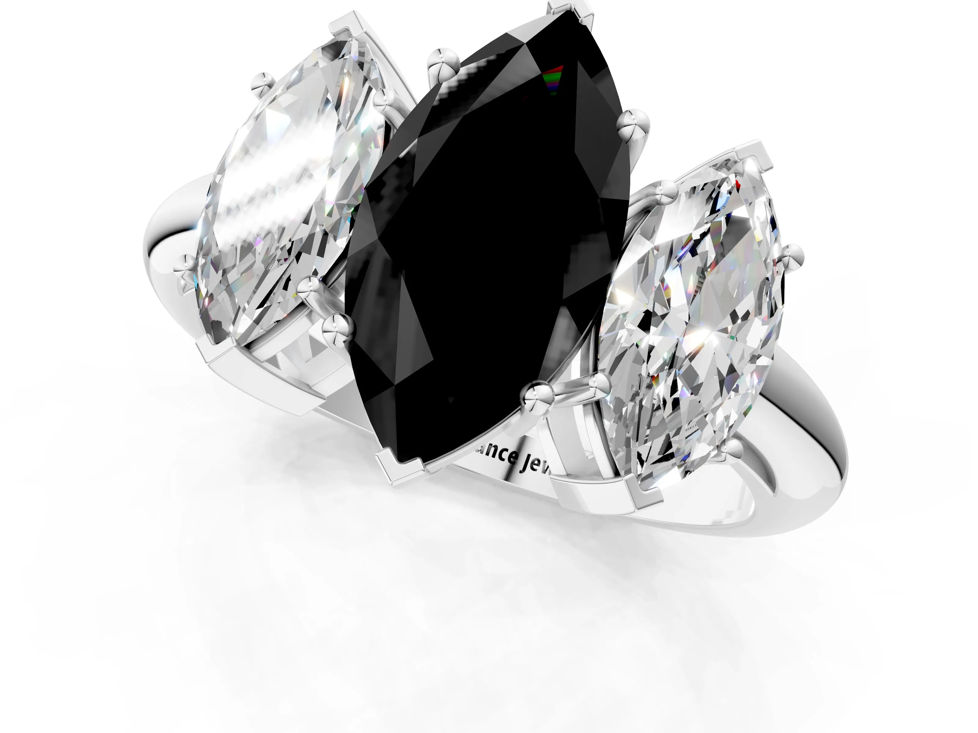 White gold Three-Stone Fancy Black Marquise Cut Cut Diamond Engagement Ring with Prong Setting on a White Gold Band_62
