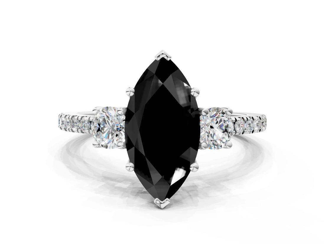White gold Three-Stone Fancy Black Marquise Cut Cut Diamond Pavé Band with Prong Setting_27