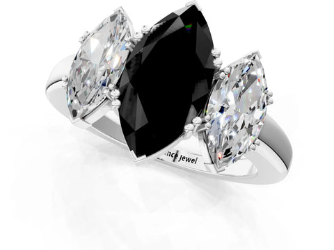 White gold Three-Stone Fancy Black Marquise Cut Cut Diamond Ring with Channel Set Band and Four-Prong Setting_1