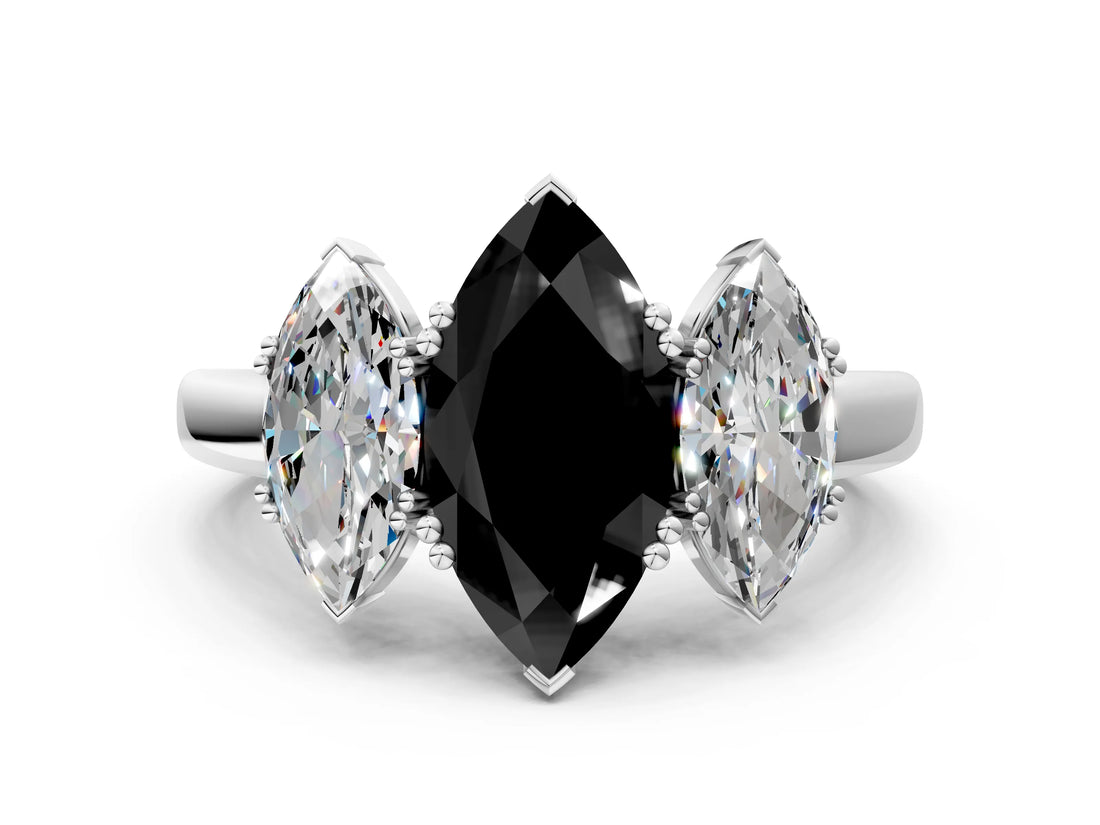 White gold Three-Stone Fancy Black Marquise Cut Cut Diamond Ring with Channel Set Band and Four-Prong Setting_24