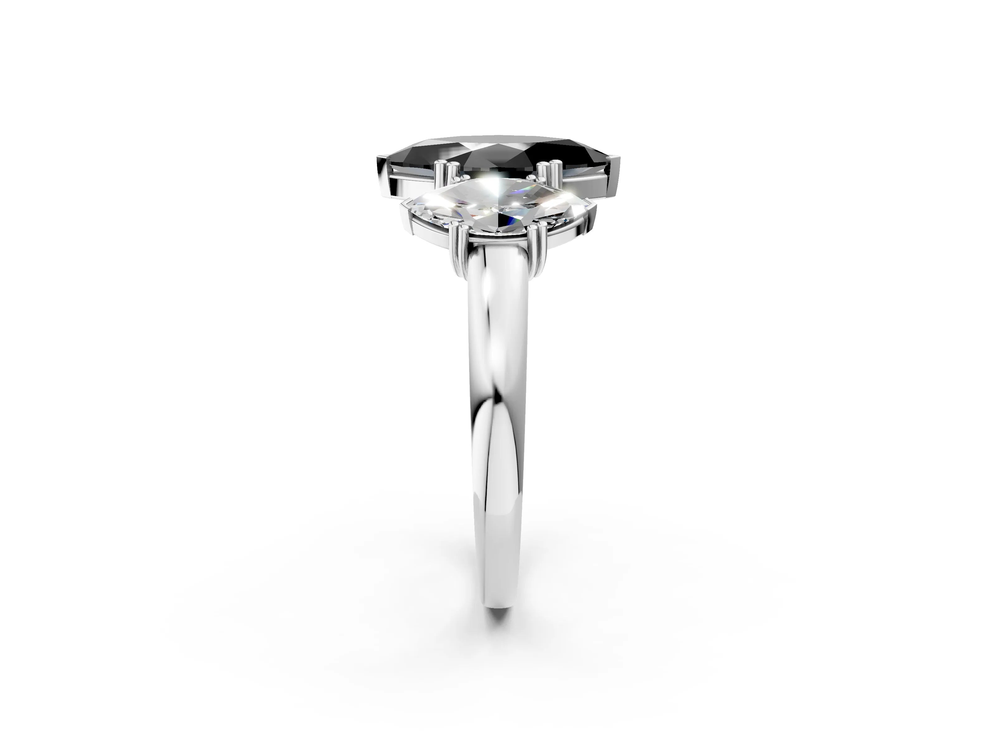 White gold Three-Stone Fancy Black Marquise Cut Cut Diamond Ring with Channel Set Band and Four-Prong Setting_2