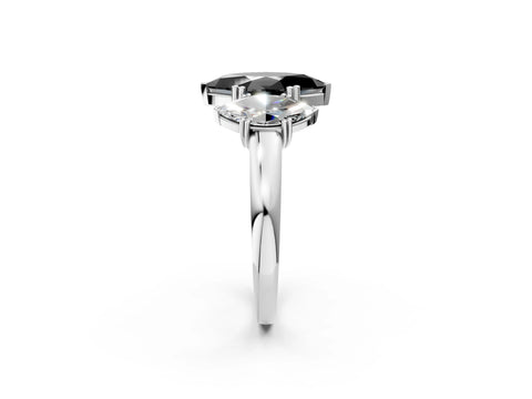 White gold Three-Stone Fancy Black Marquise Cut Cut Diamond Ring with Channel Set Band and Four-Prong Setting_2