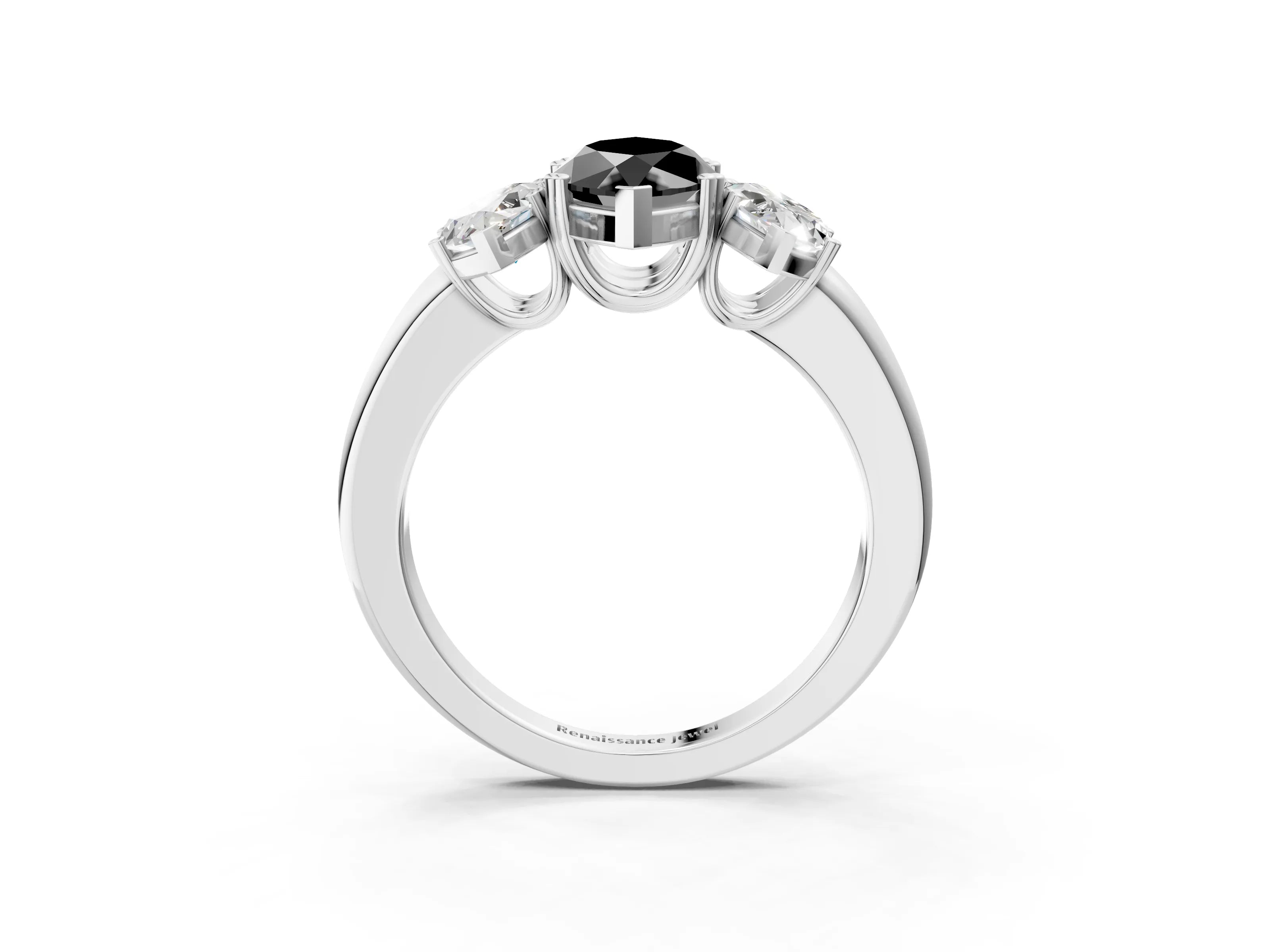 White gold Three-Stone Fancy Black Marquise Cut Cut Diamond Ring with Channel Set Band and Four-Prong Setting_3