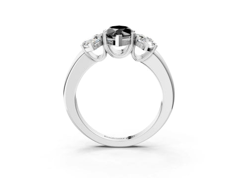 White gold Three-Stone Fancy Black Marquise Cut Cut Diamond Ring with Channel Set Band and Four-Prong Setting_3