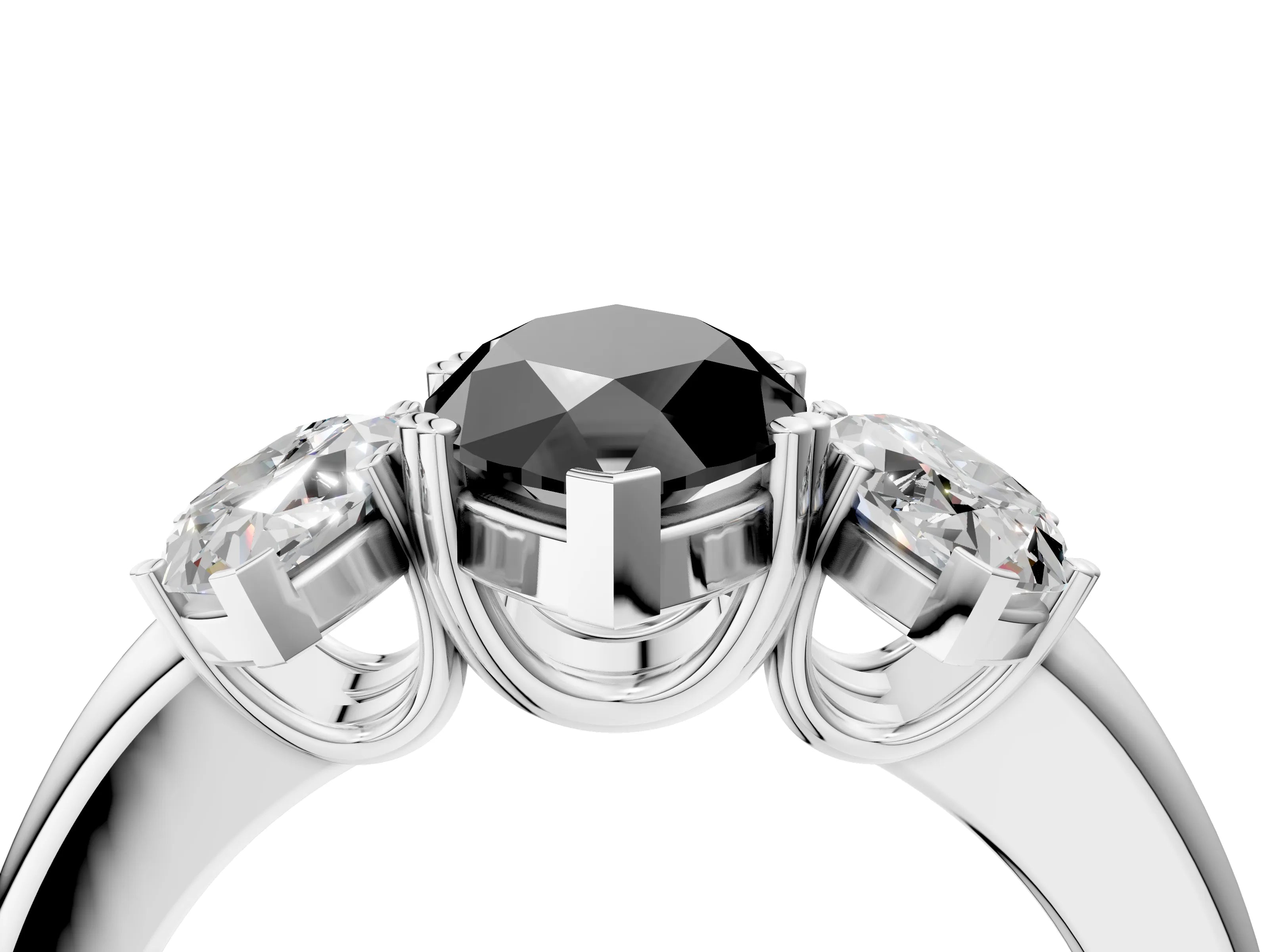 White gold Three-Stone Fancy Black Marquise Cut Cut Diamond Ring with Channel Set Band and Four-Prong Setting_4