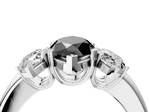 White gold Three-Stone Fancy Black Marquise Cut Cut Diamond Ring with Channel Set Band and Four-Prong Setting_4
