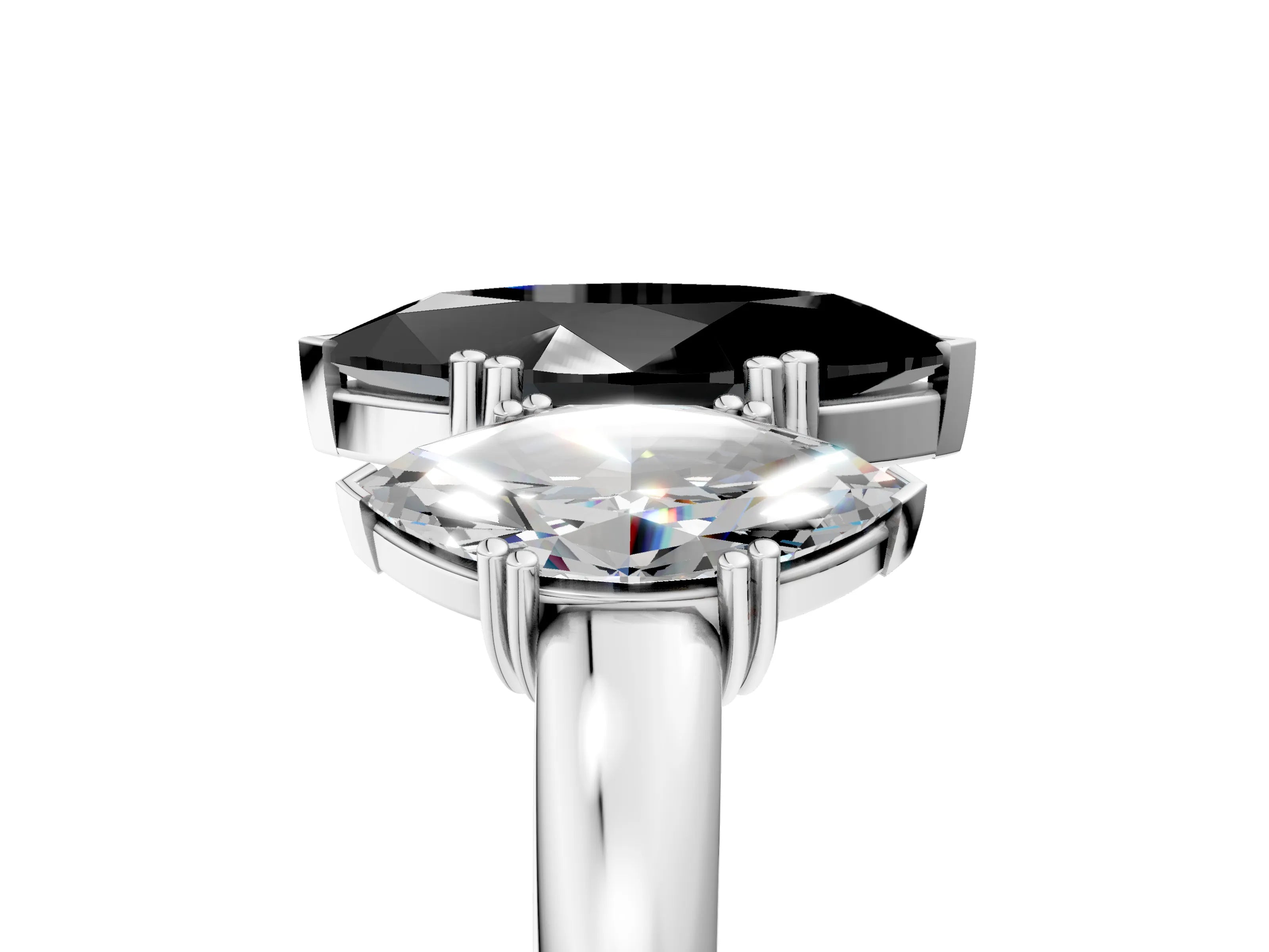 White gold Three-Stone Fancy Black Marquise Cut Cut Diamond Ring with Channel Set Band and Four-Prong Setting_5