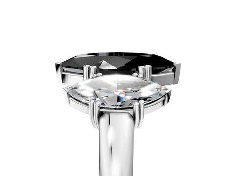 White gold Three-Stone Fancy Black Marquise Cut Cut Diamond Ring with Channel Set Band and Four-Prong Setting_5