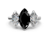 White gold Three-Stone Fancy Black Marquise Cut Cut Diamond Ring with Channel Set Band and Four-Prong Setting
